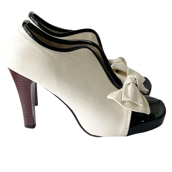Bing Dress Shoes Retro Leather Bow Two-Tone Wedding Pumps, 40s Era Cosplay Heels - Picture 6 of 9